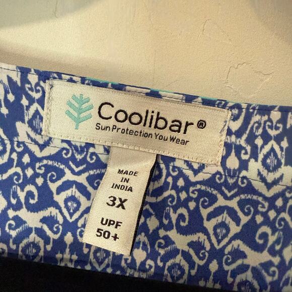 Coolibar UPF 50+ Womens Sardenga Maxi Dress White Blue Tie Waist Long Sleeve 3X - Picture 4 of 11